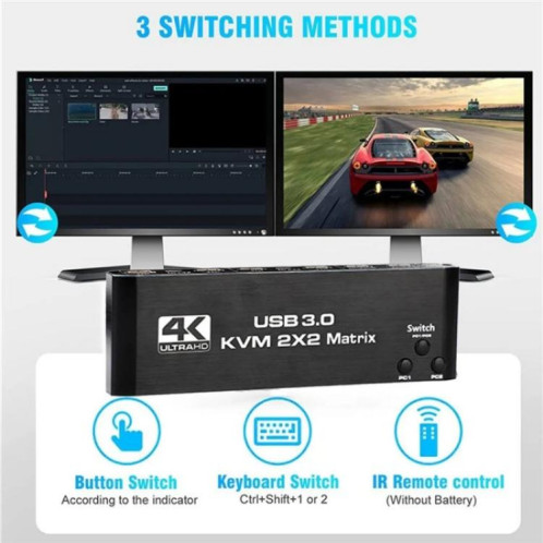 K3-1 4K 60 Hz USB 3.0 Double écran Extender HDMI Matrix 2x2 KVM Switch SH8474306-011