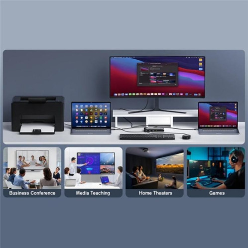 Commutateur KVM K7 avec 3 ports USB 2.0 8K 60 Hz HD / DP 100 W PD Charge Type C SH8620754-010