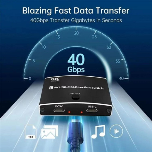 U8K1 Prise en charge de la charge rapide 100 W Commutateur bidirectionnel TYPE C USB C 40 Gbit/s Sortie vidéo 8K SH8624989-013