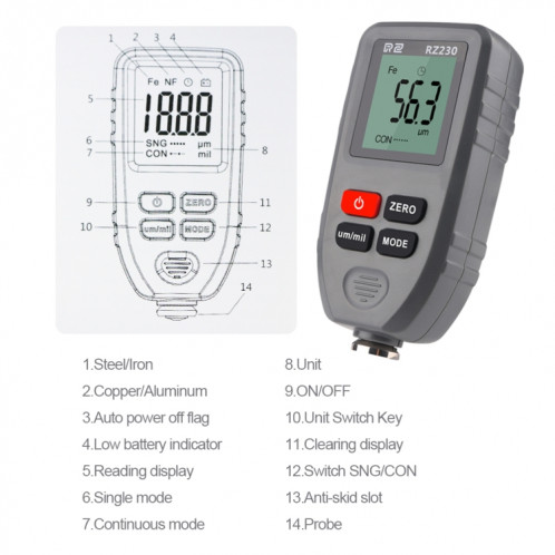 RZ230 Autres instruments de mesure 0 ~ 1300μm Pratique / Mesure / Pro SH287249-07