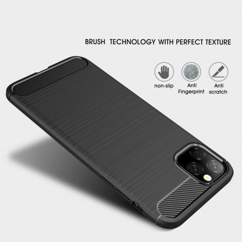 Coque en TPU en fibre de carbone texturée et brossée pour iPhone 11 Pro Max (Noir) SH601A465-07