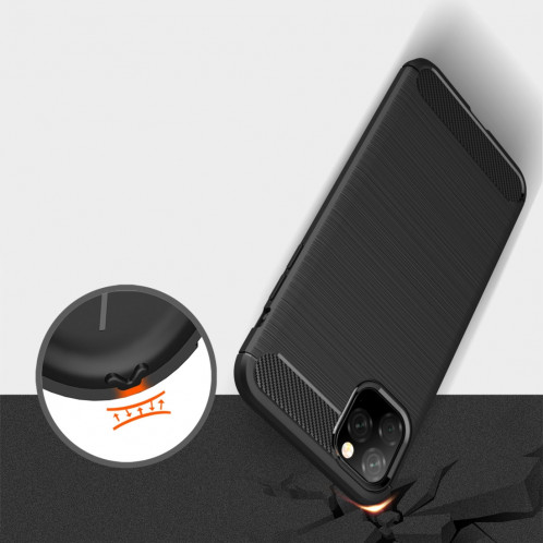 Coque en TPU en fibre de carbone texturée et brossée pour iPhone 11 Pro Max (Noir) SH601A465-07
