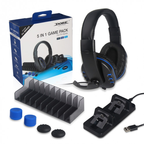 DOBE 5 en 1 Game Pack Support de chargeur pour casque et capuchon en silicone pour PS4 SD31661166-07