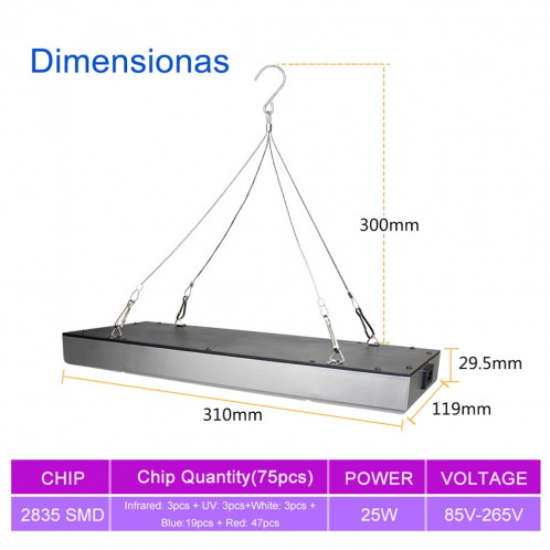 25W 75LEDs Plein Spectrum Plant Lighting allumant Fitolampy Pour Les Plantes Fleurs La Culture Des Semis Culture Des Lampes De Croissance LED Cultivent La Lumière AC85-265V US SH2201946-010