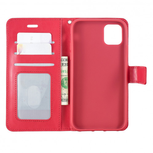 Étui en cuir à rabat horizontal pour texture Crazy Horse avec porte-cartes et fentes pour cartes et portefeuille et cadre photo pour iPhone 11 Pro Max (rouge) SH602B427-06