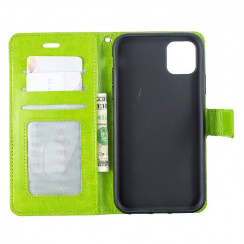 Étui en cuir à rabat horizontal pour texture Crazy Horse avec porte-cartes et fentes pour cartes et portefeuille et cadre photo pour iPhone 11 Pro Max (vert) SH602F1651-06