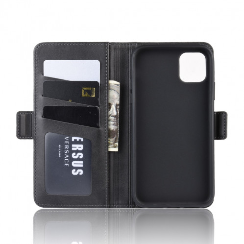 Housse en cuir à rabat horizontal à boucle magnétique double face pour iPhone 11 Pro Max, avec support et logements pour cartes, portefeuille et cadre photo (Noir) SH901A630-010