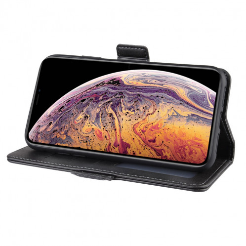 Housse en cuir à rabat horizontal à boucle magnétique double face pour iPhone 11 Pro Max, avec support et logements pour cartes, portefeuille et cadre photo (Noir) SH901A630-010