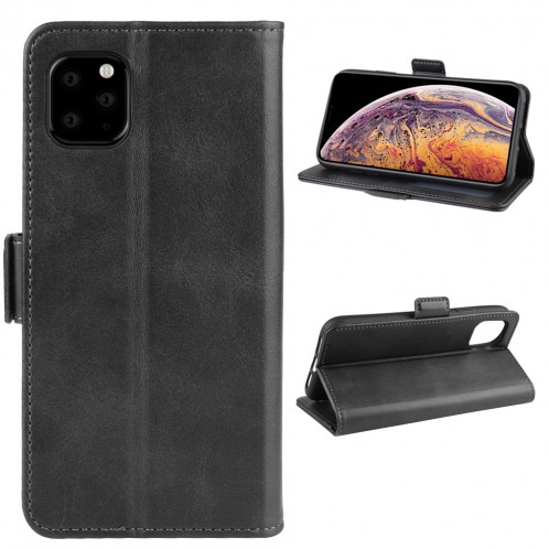 Housse en cuir à rabat horizontal à boucle magnétique double face pour iPhone 11 Pro Max, avec support et logements pour cartes, portefeuille et cadre photo (Noir) SH901A630-010