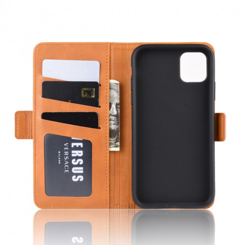 Housse en cuir à rabat horizontal à boucle magnétique double face pour iPhone 11 Pro Max, avec support et logements pour cartes, portefeuille et cadre photo (Jaune) SH901B1250-010