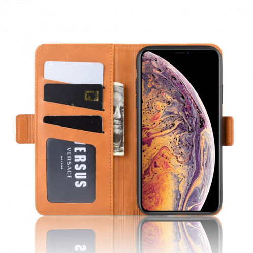 Housse en cuir à rabat horizontal à boucle magnétique double face pour iPhone 11 Pro Max, avec support et logements pour cartes, portefeuille et cadre photo (Jaune) SH901B1250-010
