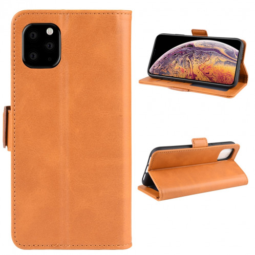 Housse en cuir à rabat horizontal à boucle magnétique double face pour iPhone 11 Pro Max, avec support et logements pour cartes, portefeuille et cadre photo (Jaune) SH901B1250-010