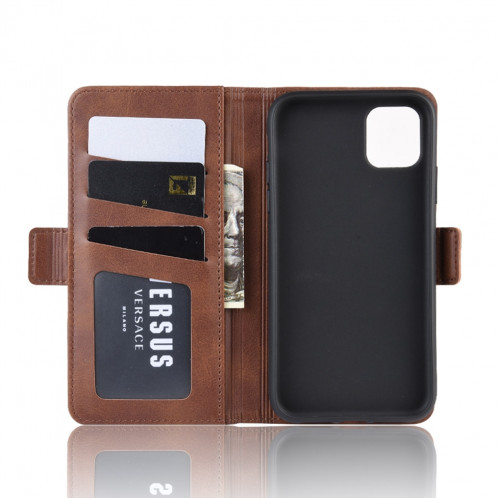 Housse en cuir à rabat horizontal à boucle magnétique double face pour iPhone 11 Pro Max, avec support et logements pour cartes, portefeuille et cadre photo (Marron) SH901C1254-010