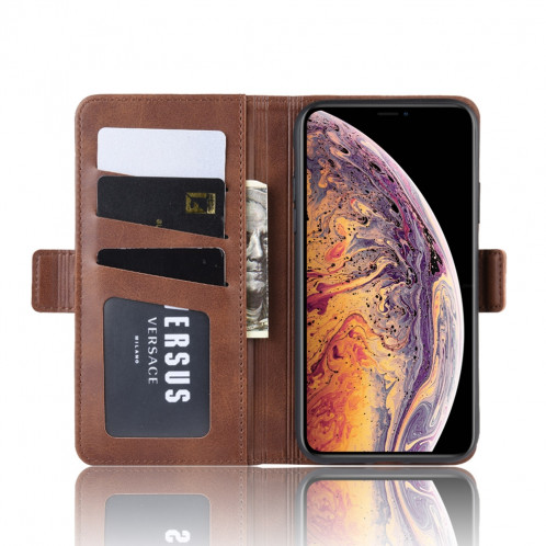 Housse en cuir à rabat horizontal à boucle magnétique double face pour iPhone 11 Pro Max, avec support et logements pour cartes, portefeuille et cadre photo (Marron) SH901C1254-010