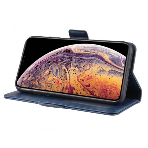 Housse en cuir à rabat horizontal à boucle magnétique double face pour iPhone 11 Pro Max, avec support et logements pour cartes, portefeuille et cadre photo (Bleu foncé) SH901D290-010