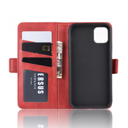 Housse en cuir à rabat horizontal à boucle magnétique double face pour iPhone 11 Pro Max, avec support et logements pour cartes, portefeuille et cadre photo (Rouge) SH901E1404-010