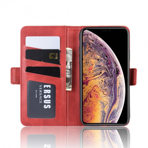 Housse en cuir à rabat horizontal à boucle magnétique double face pour iPhone 11 Pro Max, avec support et logements pour cartes, portefeuille et cadre photo (Rouge) SH901E1404-010