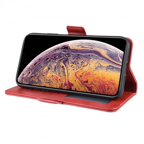 Housse en cuir à rabat horizontal à boucle magnétique double face pour iPhone 11 Pro Max, avec support et logements pour cartes, portefeuille et cadre photo (Rouge) SH901E1404-010
