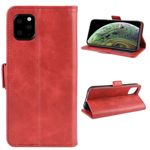 Housse en cuir à rabat horizontal à boucle magnétique double face pour iPhone 11 Pro Max, avec support et logements pour cartes, portefeuille et cadre photo (Rouge) SH901E1404-010