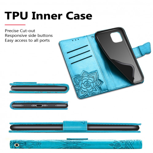 Étui en cuir Flip horizontal gaufrage papillon amour fleurs pour iPhone 11 Pro Max avec titulaire et fentes pour cartes et porte-monnaie et lanière (Noir) SH801A930-017