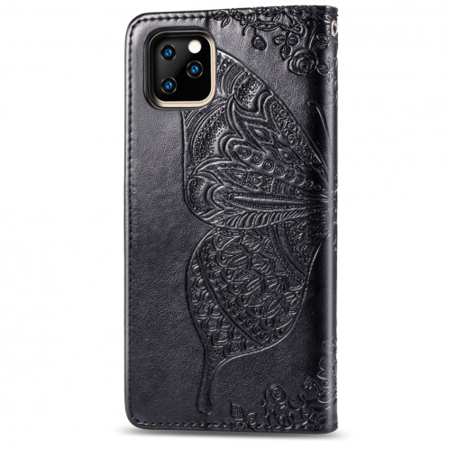 Étui en cuir Flip horizontal gaufrage papillon amour fleurs pour iPhone 11 Pro Max avec titulaire et fentes pour cartes et porte-monnaie et lanière (Noir) SH801A930-017