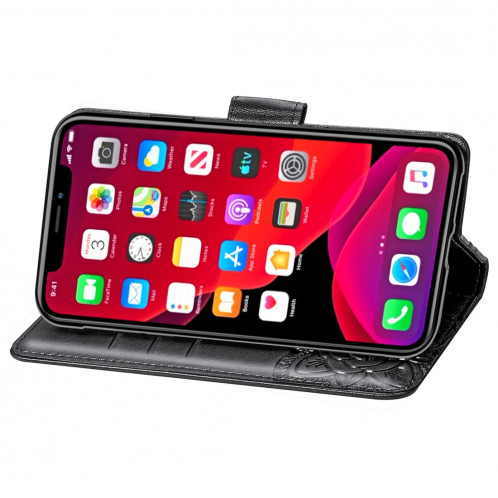 Étui en cuir Flip horizontal gaufrage papillon amour fleurs pour iPhone 11 Pro Max avec titulaire et fentes pour cartes et porte-monnaie et lanière (Noir) SH801A930-017