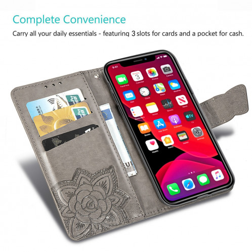 Papillon Love Flowers Étui en cuir Flip horizontal gaufrage pour iPhone 11 Pro Max avec titulaire et fentes pour cartes et porte-monnaie et lanière (bleu) SH801B1397-017