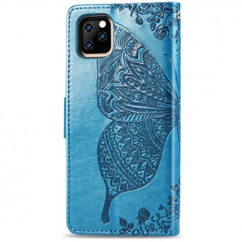 Papillon Love Flowers Étui en cuir Flip horizontal gaufrage pour iPhone 11 Pro Max avec titulaire et fentes pour cartes et porte-monnaie et lanière (bleu) SH801B1397-017