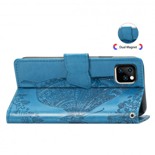 Papillon Love Flowers Étui en cuir Flip horizontal gaufrage pour iPhone 11 Pro Max avec titulaire et fentes pour cartes et porte-monnaie et lanière (bleu) SH801B1397-017