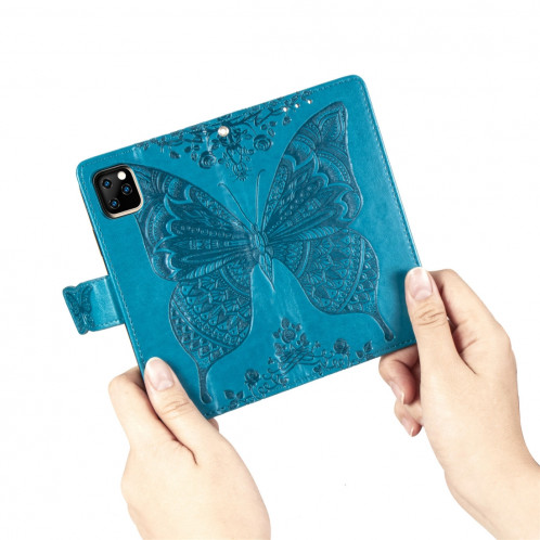 Papillon Love Flowers Étui en cuir Flip horizontal gaufrage pour iPhone 11 Pro Max avec titulaire et fentes pour cartes et porte-monnaie et lanière (bleu) SH801B1397-017