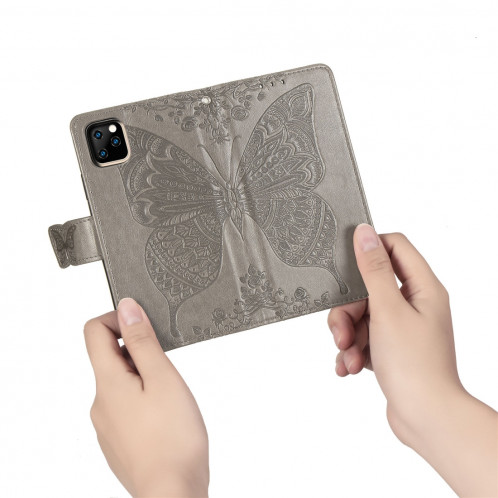 Papillon Love Flowers Étui à rabat horizontal en cuir Flip pour iPhone 11 Pro Max avec titulaire et fentes pour cartes et porte-monnaie et lanière (Gris) SH801C1830-017