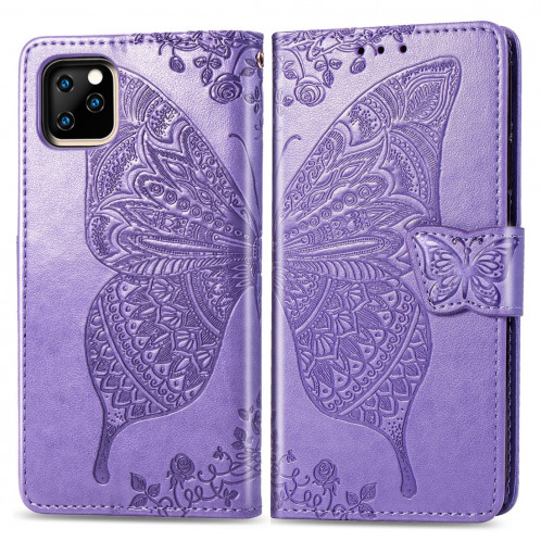 Papillon Love Flowers Étui à rabat horizontal en cuir Flip pour iPhone 11 Pro Max avec titulaire & Slots pour cartes & Portefeuille & Lanière (Violet clair) SH801D961-017