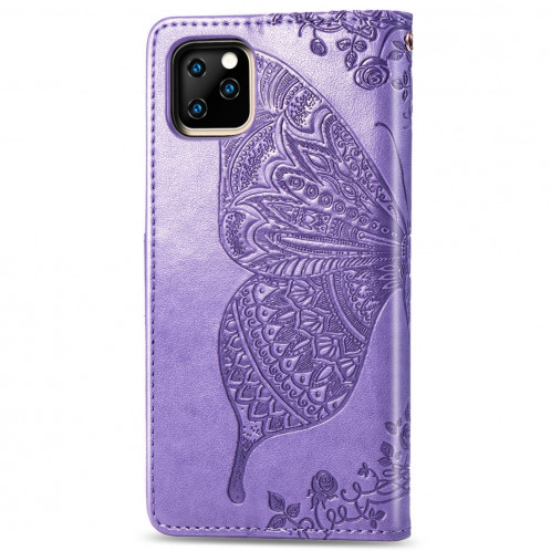 Papillon Love Flowers Étui à rabat horizontal en cuir Flip pour iPhone 11 Pro Max avec titulaire & Slots pour cartes & Portefeuille & Lanière (Violet clair) SH801D961-017