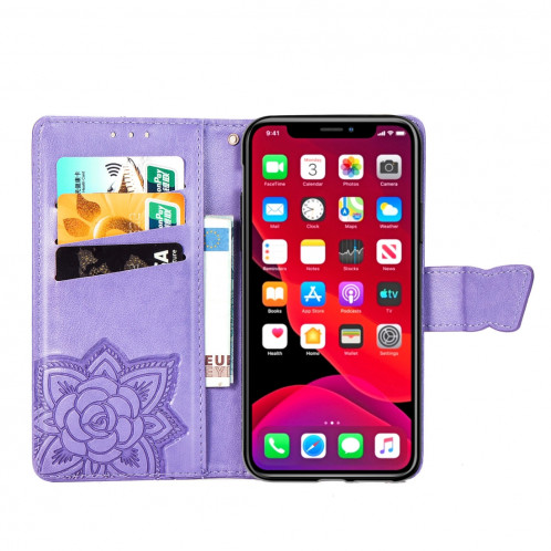 Papillon Love Flowers Étui à rabat horizontal en cuir Flip pour iPhone 11 Pro Max avec titulaire & Slots pour cartes & Portefeuille & Lanière (Violet clair) SH801D961-017