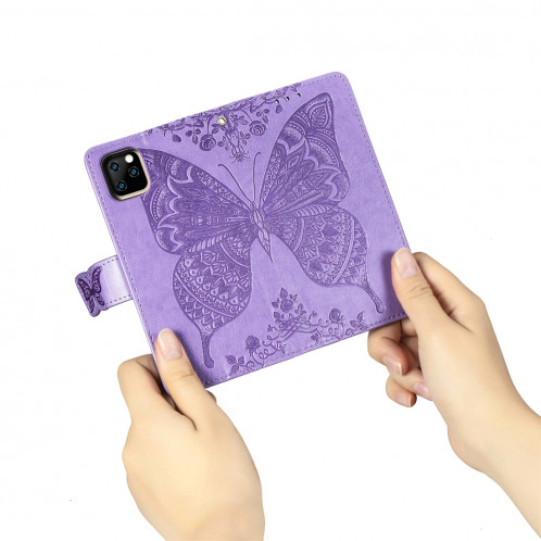 Papillon Love Flowers Étui à rabat horizontal en cuir Flip pour iPhone 11 Pro Max avec titulaire & Slots pour cartes & Portefeuille & Lanière (Violet clair) SH801D961-017