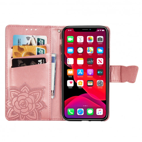 Papillon Love Flowers Étui à rabat en cuir avec rabat horizontal pour iPhone 11 Pro Max avec porte-cartes et porte-cartes SH801E1471-017