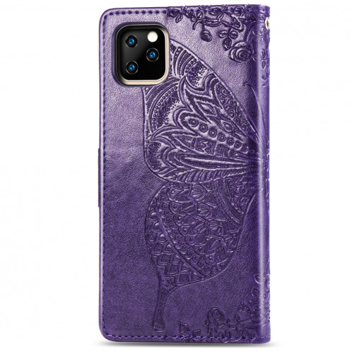 Papillon Love Flowers Étui à rabat horizontal en cuir Flip pour iPhone 11 Pro Max avec titulaire & Slots de cartes & Portefeuille & Lanière (Violet foncé) SH801F1368-017