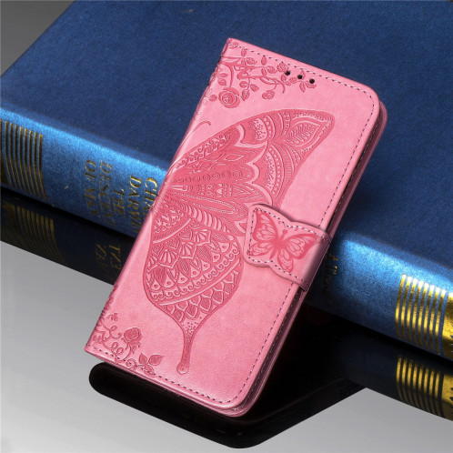 Papillon Love Flowers Étui en cuir Flip horizontal gaufrage pour iPhone 11 Pro Max avec titulaire et fentes pour cartes et porte-monnaie et lanière (Rose) SH801G580-017