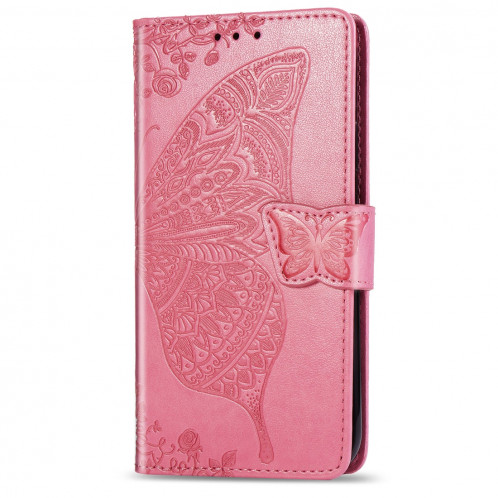 Papillon Love Flowers Étui en cuir Flip horizontal gaufrage pour iPhone 11 Pro Max avec titulaire et fentes pour cartes et porte-monnaie et lanière (Rose) SH801G580-017