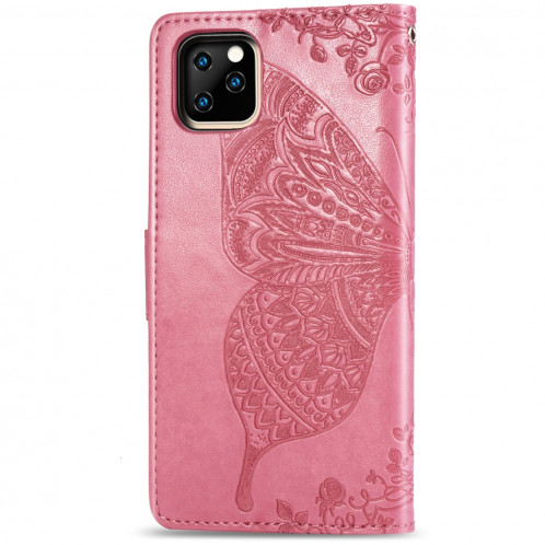 Papillon Love Flowers Étui en cuir Flip horizontal gaufrage pour iPhone 11 Pro Max avec titulaire et fentes pour cartes et porte-monnaie et lanière (Rose) SH801G580-017