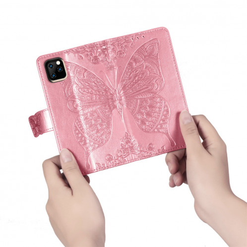 Papillon Love Flowers Étui en cuir Flip horizontal gaufrage pour iPhone 11 Pro Max avec titulaire et fentes pour cartes et porte-monnaie et lanière (Rose) SH801G580-017