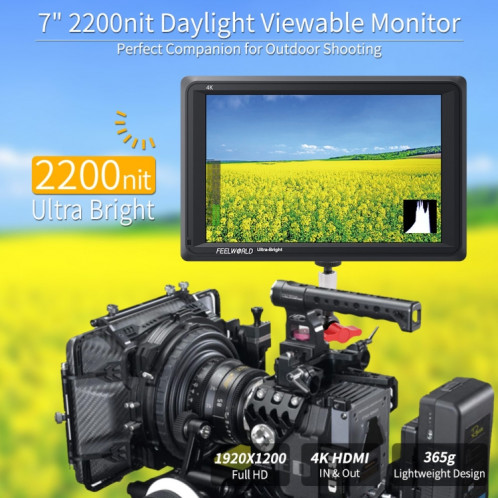 FEELWORLD FW279 7 pouces Ultra lumineux 2200nit sur le champ de la caméra Moniteur DSLR Full HD 1920x1200 4K Entrée HDMI Sortie Haute luminosité pour DSLR Stablizer SF3542319-07