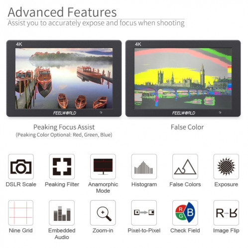FEELWORLD T7 7 pouces IPS 1920x1200 HDMI sur le moniteur de terrain de la caméra prend en charge le moniteur vidéo d'entrée de sortie 4K SF3544952-07