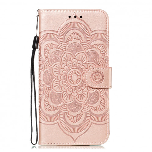 Etui à rabat horizontal en cuir Mandala avec motif gaufrage pour iPhone 11 Pro Max, avec support et logements pour cartes, portefeuille et cadre photo et lanière (or rose) SH601A1398-07