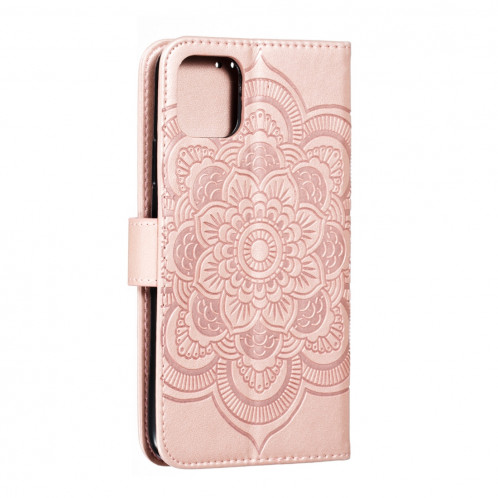 Etui à rabat horizontal en cuir Mandala avec motif gaufrage pour iPhone 11 Pro Max, avec support et logements pour cartes, portefeuille et cadre photo et lanière (or rose) SH601A1398-07