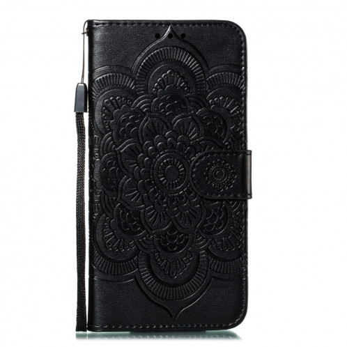 Etui à rabat horizontal en cuir Mandala avec motif gaufrage pour iPhone 11 Pro Max, avec support et logements pour cartes, portefeuille et cadre photo et lanière (Noir) SH601B469-07