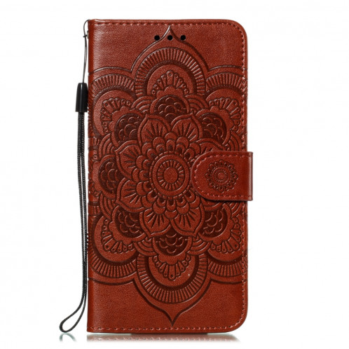 Etui à rabat horizontal en cuir Mandala avec motif gaufrage pour iPhone 11 Pro Max, avec support et logements pour cartes, portefeuille et cadre photo et lanière (Marron) SH601C1462-07