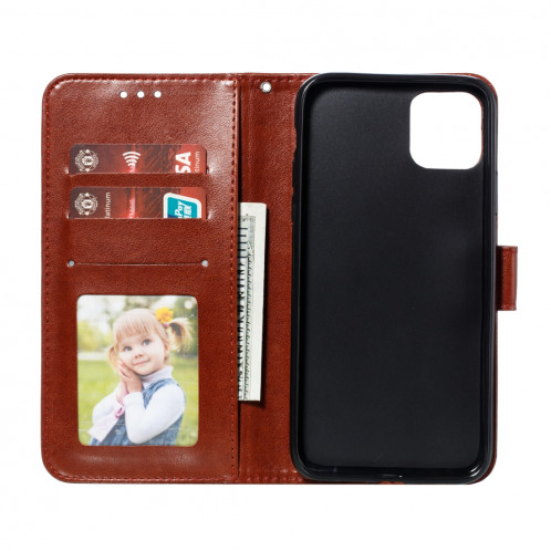 Etui à rabat horizontal en cuir Mandala avec motif gaufrage pour iPhone 11 Pro Max, avec support et logements pour cartes, portefeuille et cadre photo et lanière (Marron) SH601C1462-07