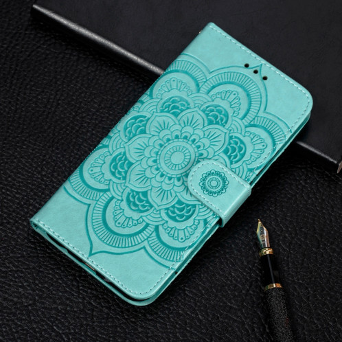 Etui à rabat horizontal en cuir Mandala avec motif gaufrage pour iPhone 11 Pro Max, avec support et logements pour cartes, portefeuille et cadre photo et lanière (vert) SH601E1056-07