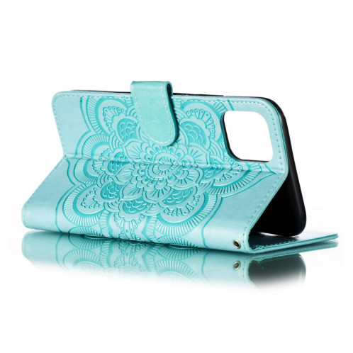 Etui à rabat horizontal en cuir Mandala avec motif gaufrage pour iPhone 11 Pro Max, avec support et logements pour cartes, portefeuille et cadre photo et lanière (vert) SH601E1056-07